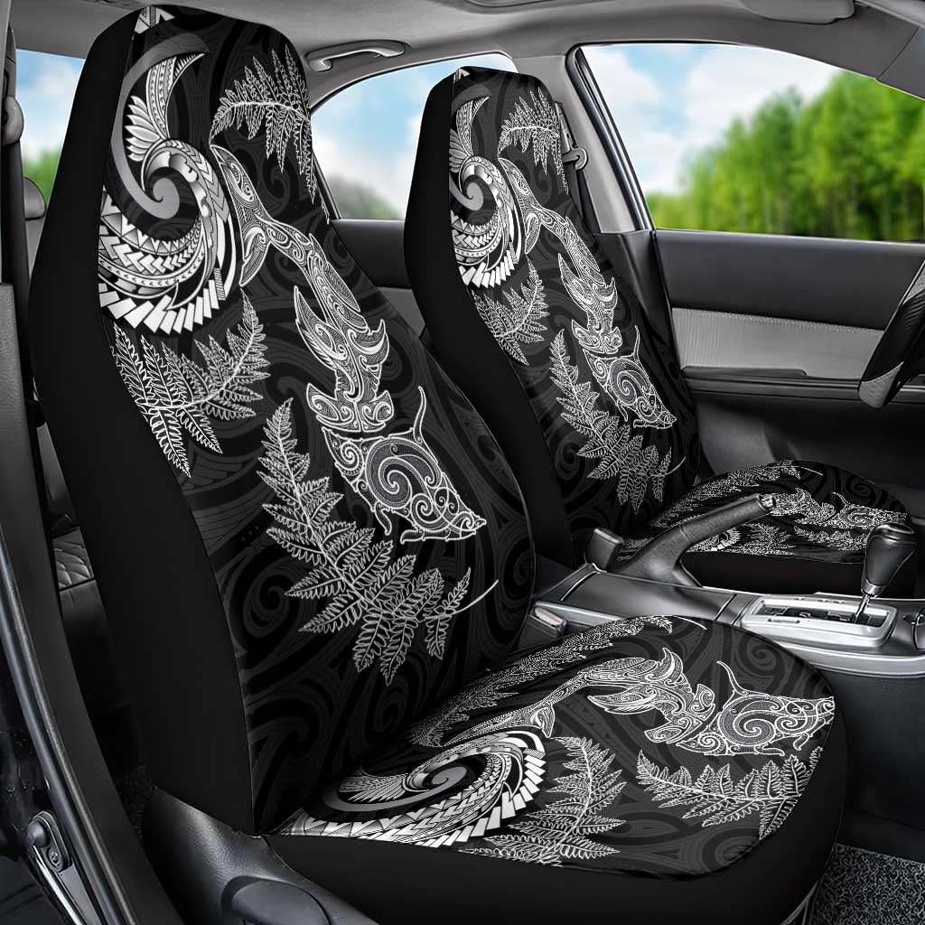 New Zealand Sea Animals with Maori Tribal Tattoo Car Seat Cover Shark Manta Ray with Silver Fern Black
