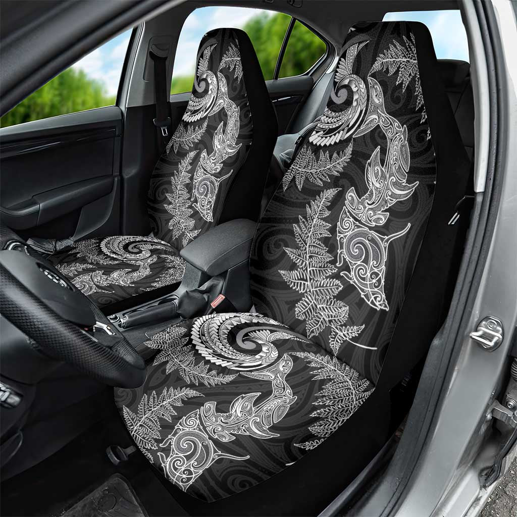 New Zealand Sea Animals with Maori Tribal Tattoo Car Seat Cover Shark Manta Ray with Silver Fern Black