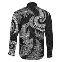 New Zealand Sea Animals with Maori Tribal Tattoo Family Matching Off The Shoulder Long Sleeve Dress and Hawaiian Shirt Shark Manta Ray with Silver Fern Black