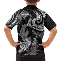 New Zealand Sea Animals with Maori Tribal Tattoo Family Matching Short Sleeve Bodycon Dress and Hawaiian Shirt Shark Manta Ray with Silver Fern Black
