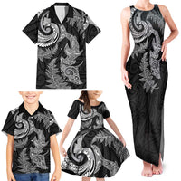 New Zealand Sea Animals with Maori Tribal Tattoo Family Matching Tank Maxi Dress and Hawaiian Shirt Shark Manta Ray with Silver Fern Black