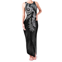 New Zealand Sea Animals with Maori Tribal Tattoo Family Matching Tank Maxi Dress and Hawaiian Shirt Shark Manta Ray with Silver Fern Black