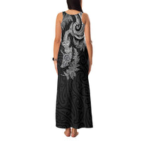 New Zealand Sea Animals with Maori Tribal Tattoo Family Matching Tank Maxi Dress and Hawaiian Shirt Shark Manta Ray with Silver Fern Black
