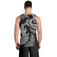 New Zealand Sea Animals with Maori Tribal Tattoo Men Tank Top Shark Manta Ray with Silver Fern Black