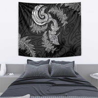 New Zealand Sea Animals with Maori Tribal Tattoo Tapestry Shark Manta Ray with Silver Fern Black