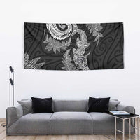 New Zealand Sea Animals with Maori Tribal Tattoo Tapestry Shark Manta Ray with Silver Fern Black