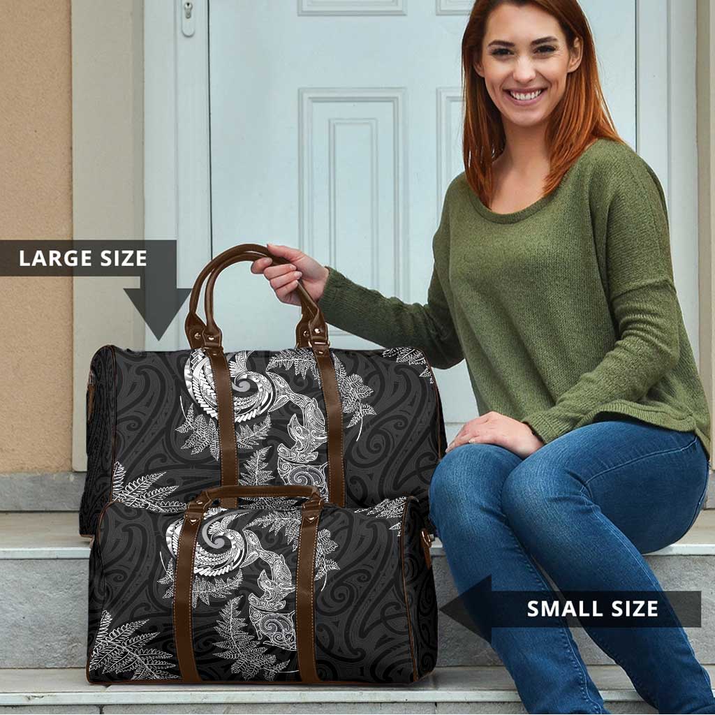 New Zealand Sea Animals with Maori Tribal Tattoo Travel Bag Shark Manta Ray with Silver Fern Black LT03 - Polynesian Pride