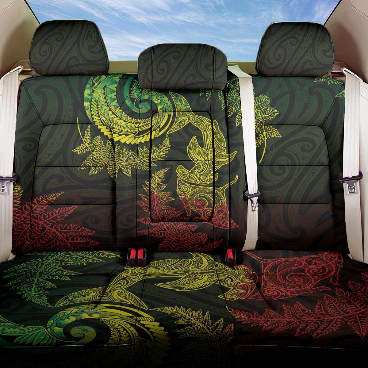 New Zealand Sea Animals with Maori Tribal Tattoo Back Car Seat Cover Shark Manta Ray with Silver Fern Reggae