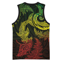 New Zealand Sea Animals with Maori Tribal Tattoo Basketball Jersey Shark Manta Ray with Silver Fern Reggae