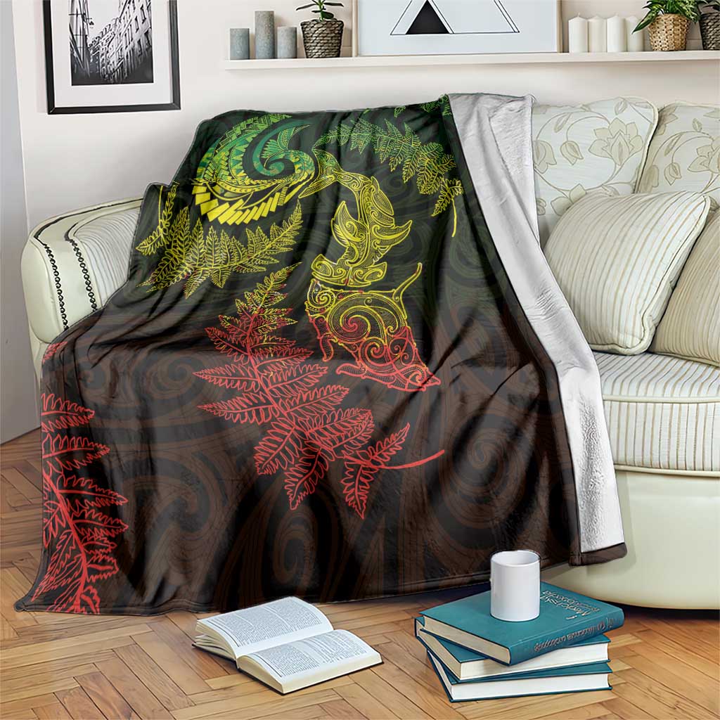 New Zealand Sea Animals with Maori Tribal Tattoo Blanket Shark Manta Ray with Silver Fern Reggae
