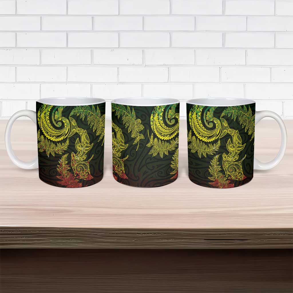 New Zealand Sea Animals with Maori Tribal Tattoo Ceramic Mug Shark Manta Ray with Silver Fern Reggae