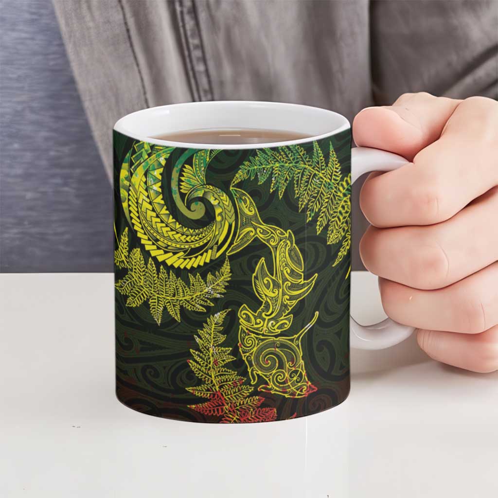 New Zealand Sea Animals with Maori Tribal Tattoo Ceramic Mug Shark Manta Ray with Silver Fern Reggae