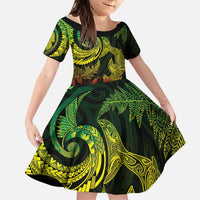 New Zealand Sea Animals with Maori Tribal Tattoo Family Matching Long Sleeve Bodycon Dress and Hawaiian Shirt Shark Manta Ray with Silver Fern Reggae
