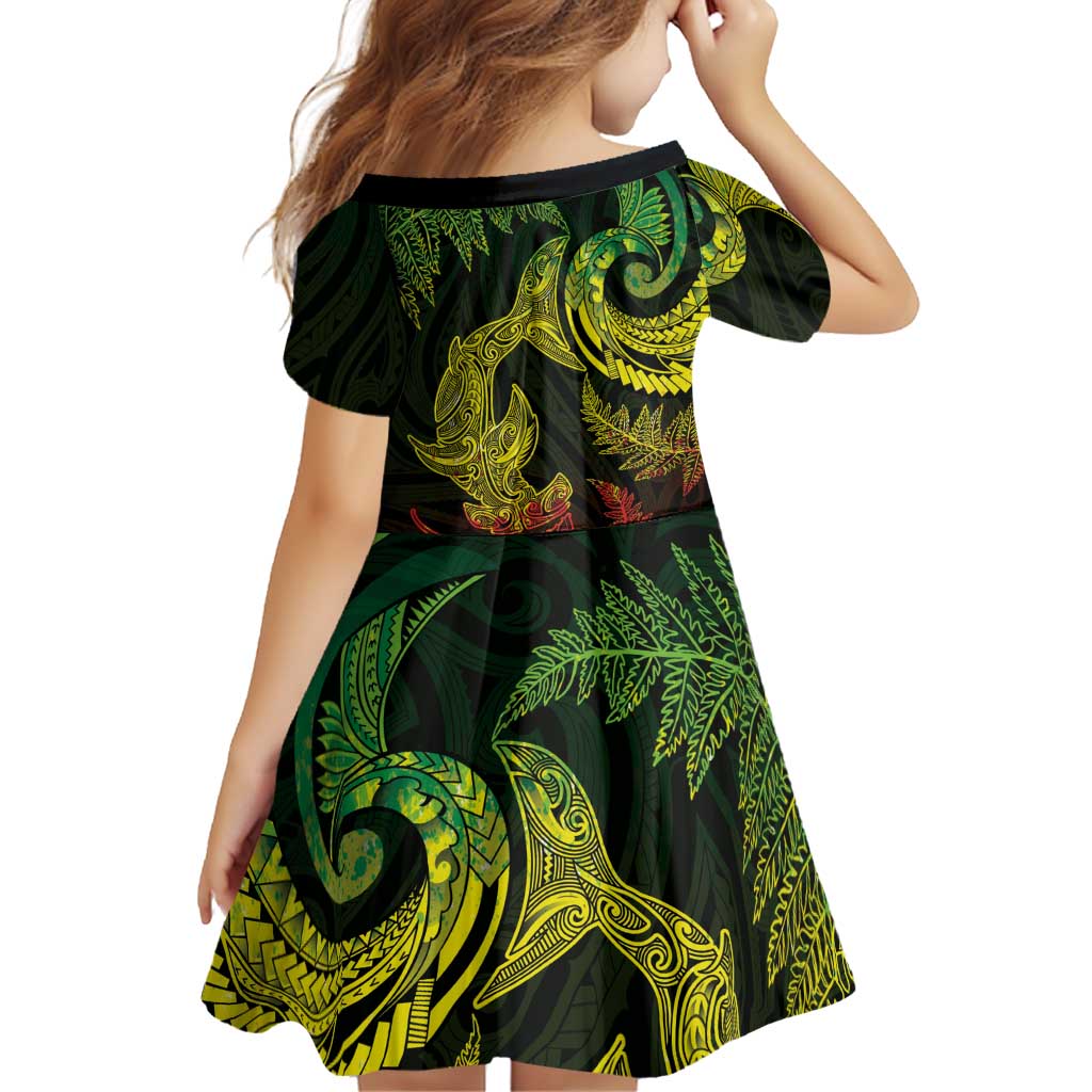 New Zealand Sea Animals with Maori Tribal Tattoo Family Matching Mermaid Dress and Hawaiian Shirt Shark Manta Ray with Silver Fern Reggae