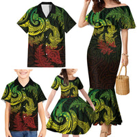 New Zealand Sea Animals with Maori Tribal Tattoo Family Matching Mermaid Dress and Hawaiian Shirt Shark Manta Ray with Silver Fern Reggae