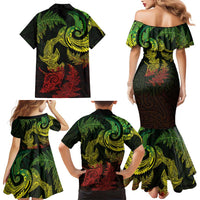 New Zealand Sea Animals with Maori Tribal Tattoo Family Matching Mermaid Dress and Hawaiian Shirt Shark Manta Ray with Silver Fern Reggae