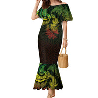 New Zealand Sea Animals with Maori Tribal Tattoo Family Matching Mermaid Dress and Hawaiian Shirt Shark Manta Ray with Silver Fern Reggae