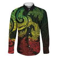 New Zealand Sea Animals with Maori Tribal Tattoo Family Matching Off The Shoulder Long Sleeve Dress and Hawaiian Shirt Shark Manta Ray with Silver Fern Reggae