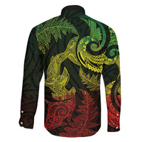 New Zealand Sea Animals with Maori Tribal Tattoo Family Matching Off The Shoulder Long Sleeve Dress and Hawaiian Shirt Shark Manta Ray with Silver Fern Reggae