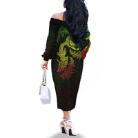 New Zealand Sea Animals with Maori Tribal Tattoo Family Matching Off The Shoulder Long Sleeve Dress and Hawaiian Shirt Shark Manta Ray with Silver Fern Reggae
