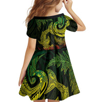 New Zealand Sea Animals with Maori Tribal Tattoo Family Matching Short Sleeve Bodycon Dress and Hawaiian Shirt Shark Manta Ray with Silver Fern Reggae
