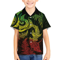 New Zealand Sea Animals with Maori Tribal Tattoo Family Matching Short Sleeve Bodycon Dress and Hawaiian Shirt Shark Manta Ray with Silver Fern Reggae