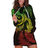 New Zealand Sea Animals with Maori Tribal Tattoo Hoodie Dress Shark Manta Ray with Silver Fern Reggae