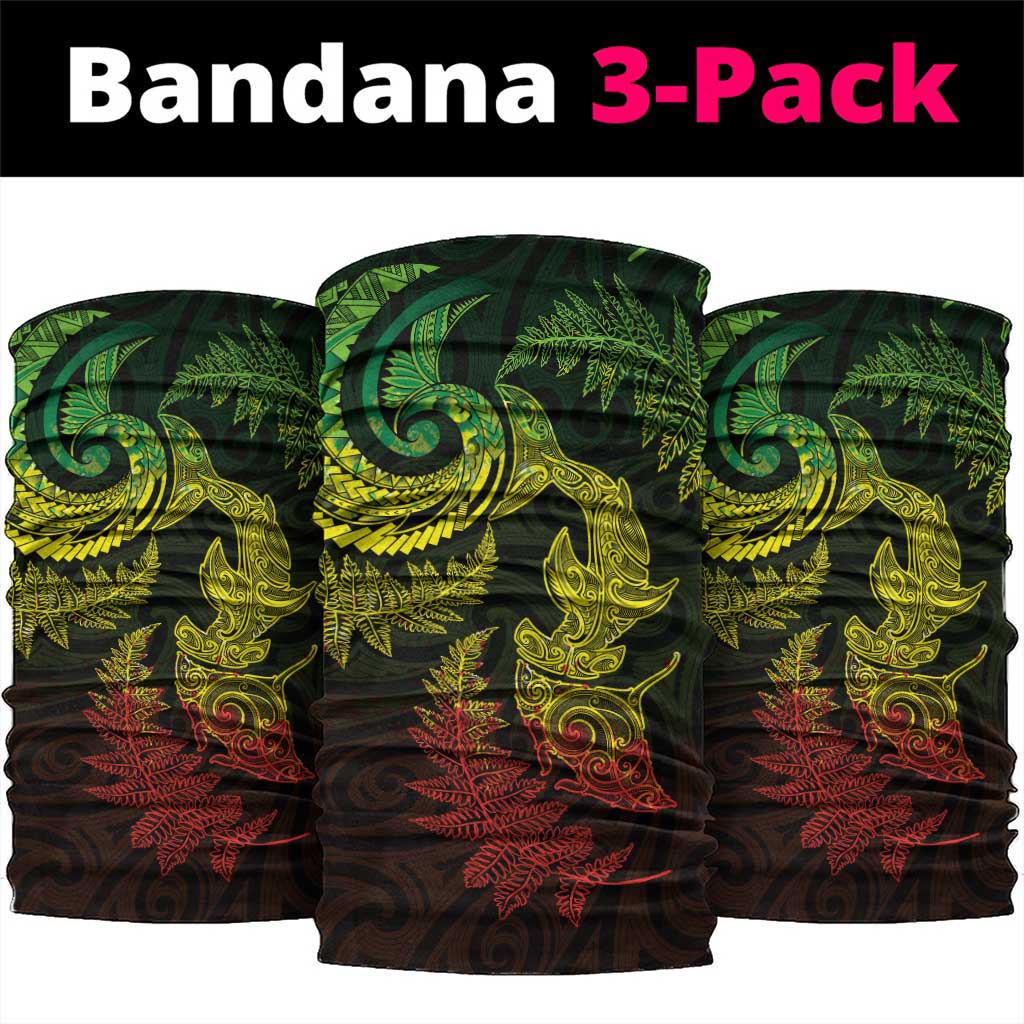 New Zealand Sea Animals with Maori Tribal Tattoo Neck Gaiter Shark Manta Ray with Silver Fern Reggae