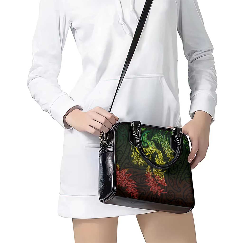 New Zealand Sea Animals with Maori Tribal Tattoo Shoulder Handbag Shark Manta Ray with Silver Fern Reggae LT03 - Polynesian Pride