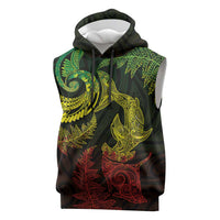 New Zealand Sea Animals with Maori Tribal Tattoo Sleeveless Hoodie Shark Manta Ray with Silver Fern Reggae