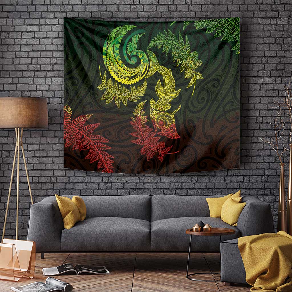 New Zealand Sea Animals with Maori Tribal Tattoo Tapestry Shark Manta Ray with Silver Fern Reggae