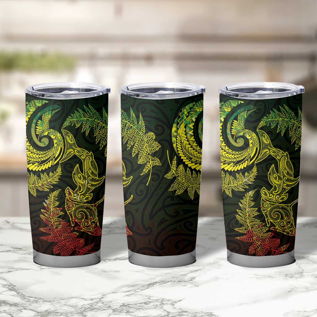 New Zealand Sea Animals with Maori Tribal Tattoo Tumbler Cup Shark Manta Ray with Silver Fern Reggae