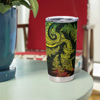 New Zealand Sea Animals with Maori Tribal Tattoo Tumbler Cup Shark Manta Ray with Silver Fern Reggae
