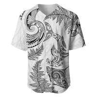 New Zealand Sea Animals with Maori Tribal Tattoo Baseball Jersey Shark Manta Ray with Silver Fern White