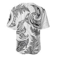 New Zealand Sea Animals with Maori Tribal Tattoo Baseball Jersey Shark Manta Ray with Silver Fern White