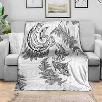 New Zealand Sea Animals with Maori Tribal Tattoo Blanket Shark Manta Ray with Silver Fern White
