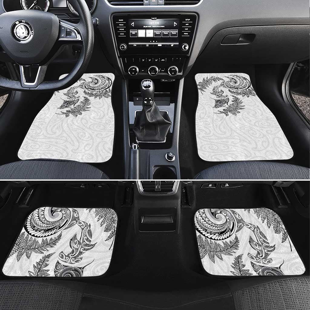 New Zealand Sea Animals with Maori Tribal Tattoo Car Mats Shark Manta Ray with Silver Fern White