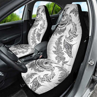 New Zealand Sea Animals with Maori Tribal Tattoo Car Seat Cover Shark Manta Ray with Silver Fern White