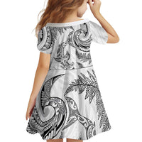New Zealand Sea Animals with Maori Tribal Tattoo Family Matching Long Sleeve Bodycon Dress and Hawaiian Shirt Shark Manta Ray with Silver Fern White