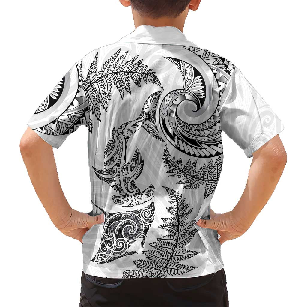 New Zealand Sea Animals with Maori Tribal Tattoo Family Matching Mermaid Dress and Hawaiian Shirt Shark Manta Ray with Silver Fern White