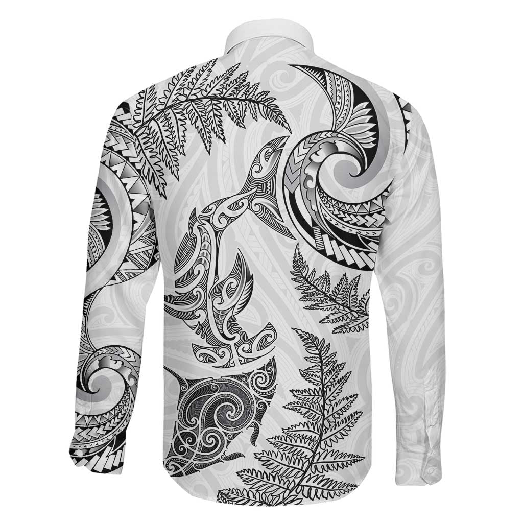 New Zealand Sea Animals with Maori Tribal Tattoo Family Matching Mermaid Dress and Hawaiian Shirt Shark Manta Ray with Silver Fern White