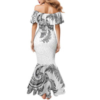 New Zealand Sea Animals with Maori Tribal Tattoo Family Matching Mermaid Dress and Hawaiian Shirt Shark Manta Ray with Silver Fern White
