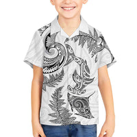 New Zealand Sea Animals with Maori Tribal Tattoo Family Matching Mermaid Dress and Hawaiian Shirt Shark Manta Ray with Silver Fern White