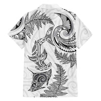 New Zealand Sea Animals with Maori Tribal Tattoo Family Matching Short Sleeve Bodycon Dress and Hawaiian Shirt Shark Manta Ray with Silver Fern White