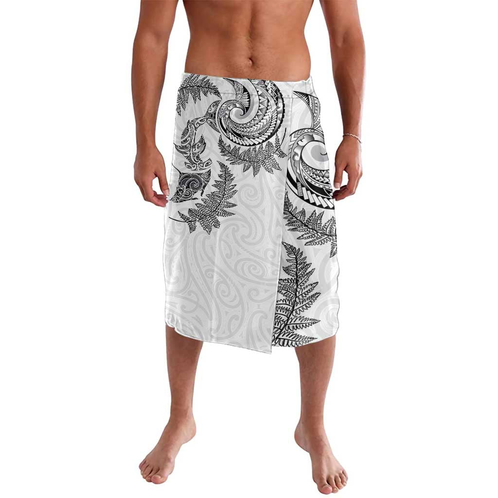 New Zealand Sea Animals with Maori Tribal Tattoo Lavalava Shark Manta Ray with Silver Fern White