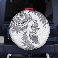 New Zealand Sea Animals with Maori Tribal Tattoo Spare Tire Cover Shark Manta Ray with Silver Fern White