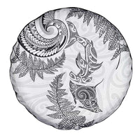 New Zealand Sea Animals with Maori Tribal Tattoo Spare Tire Cover Shark Manta Ray with Silver Fern White
