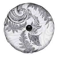 New Zealand Sea Animals with Maori Tribal Tattoo Spare Tire Cover Shark Manta Ray with Silver Fern White
