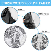 New Zealand Sea Animals with Maori Tribal Tattoo Spare Tire Cover Shark Manta Ray with Silver Fern White