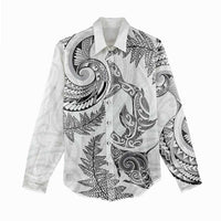 New Zealand Sea Animals with Maori Tribal Tattoo Women Casual Shirt Shark Manta Ray with Silver Fern White